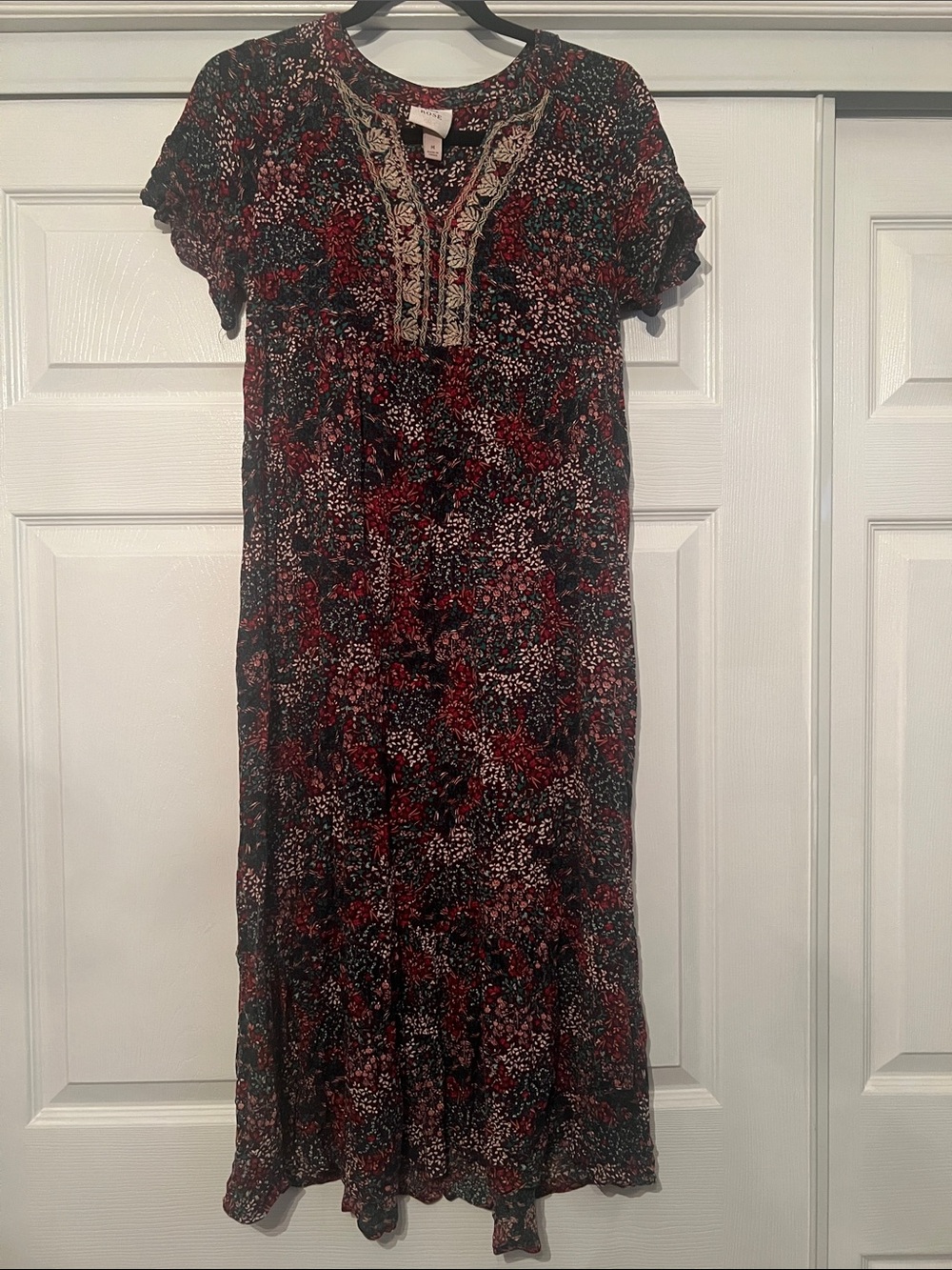 Knox Rose Black & Red Floral Maxi Dress with Embroidered Yoke